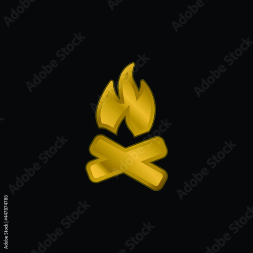 Bonfire gold plated metalic icon or logo vector