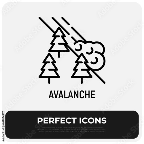 Leinwand Poster Avalanche thin line icon: snowball falling from mountains