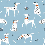 Animal pattern with dogs, cute seamless background. Minimalistic vector print, Scandinavian style