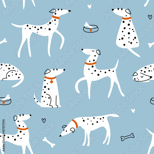 Animal pattern with dogs, cute seamless background. Minimalistic vector print, Scandinavian style