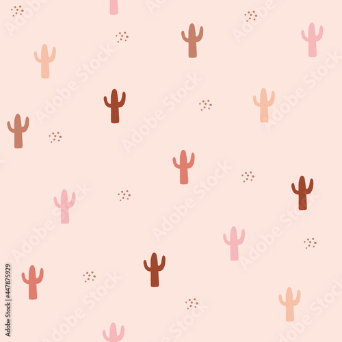 Cute pattern with cactus, pink seamless background. Creative girly design. Perfect for fabric and textile.