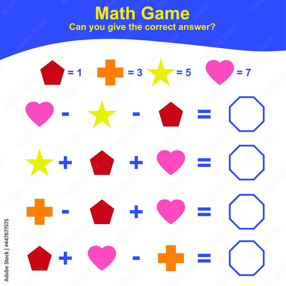 Geometric shapes Game. Math Worksheet for Preschool. Educational ...