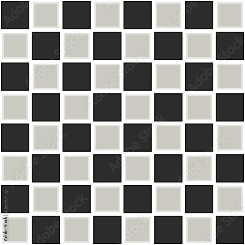 Checkered board wallpaper. Vector tiles in gray and black colors. Independet cells chessboard.