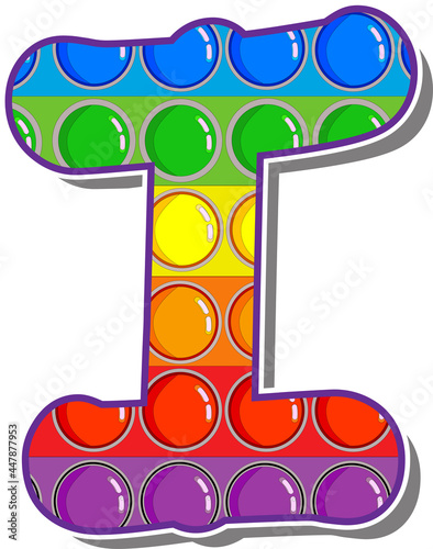 Letter I. Rainbow colored letters in the form of a popular children's game pop it. Bright letters on a white background. 
