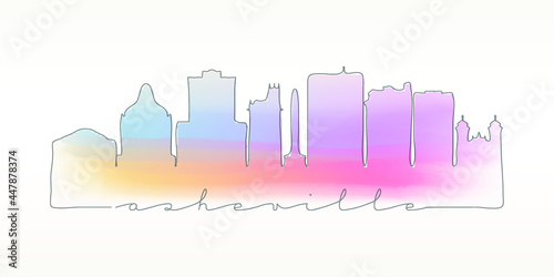 Asheville  NC  USA Skyline Watercolor City Illustration. Famous Buildings Silhouette Hand Drawn Doodle Art. Vector Landmark Sketch Drawing.