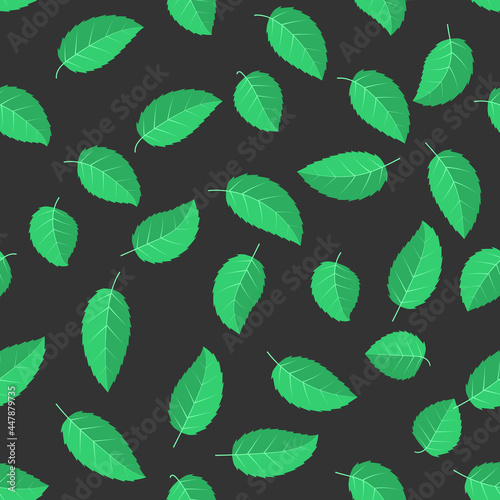 Seamless pattern with mint leafs on dark background