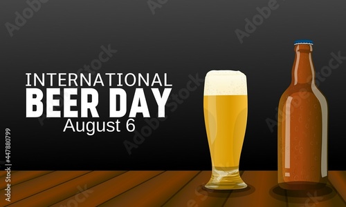 Illustration bottle and glass beer, international beer day theme. Vector illustration. 