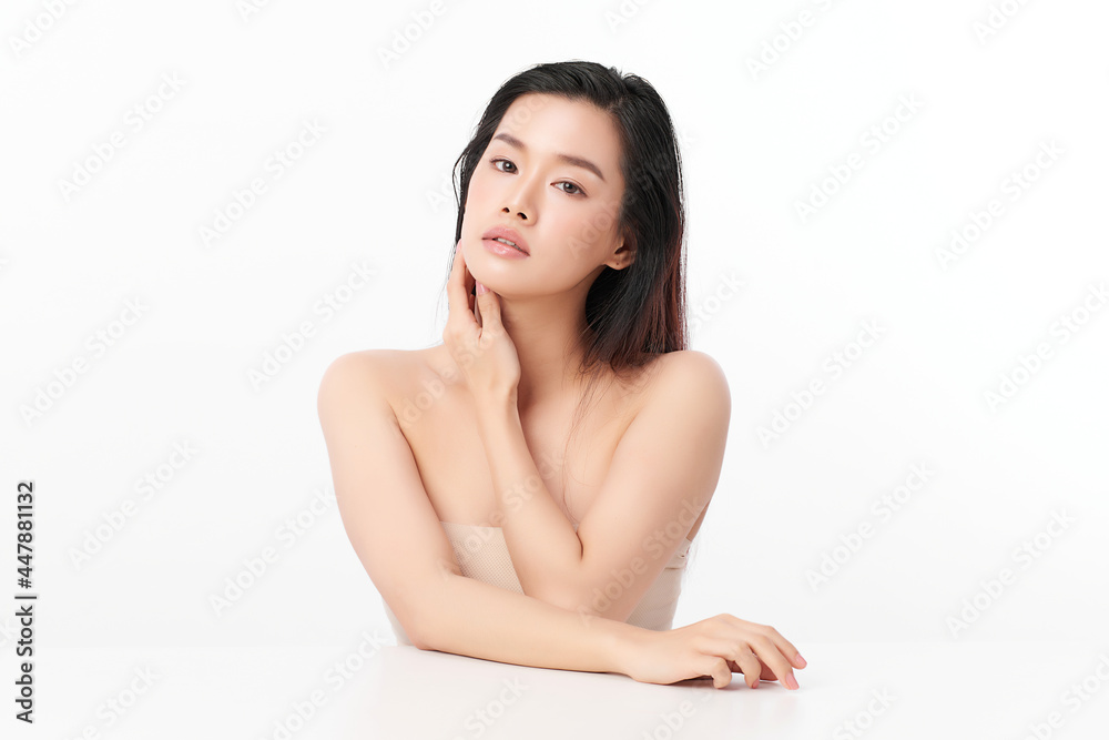 Beautiful young asian woman with clean fresh skin on white background, Face care, Facial treatment, Cosmetology, beauty and spa, Asian women portrait. Beautiful young asian woman with clean fresh skin on white background, Face care, Facial treatment, Cosmetology, beauty and spa, Asian women portrait.