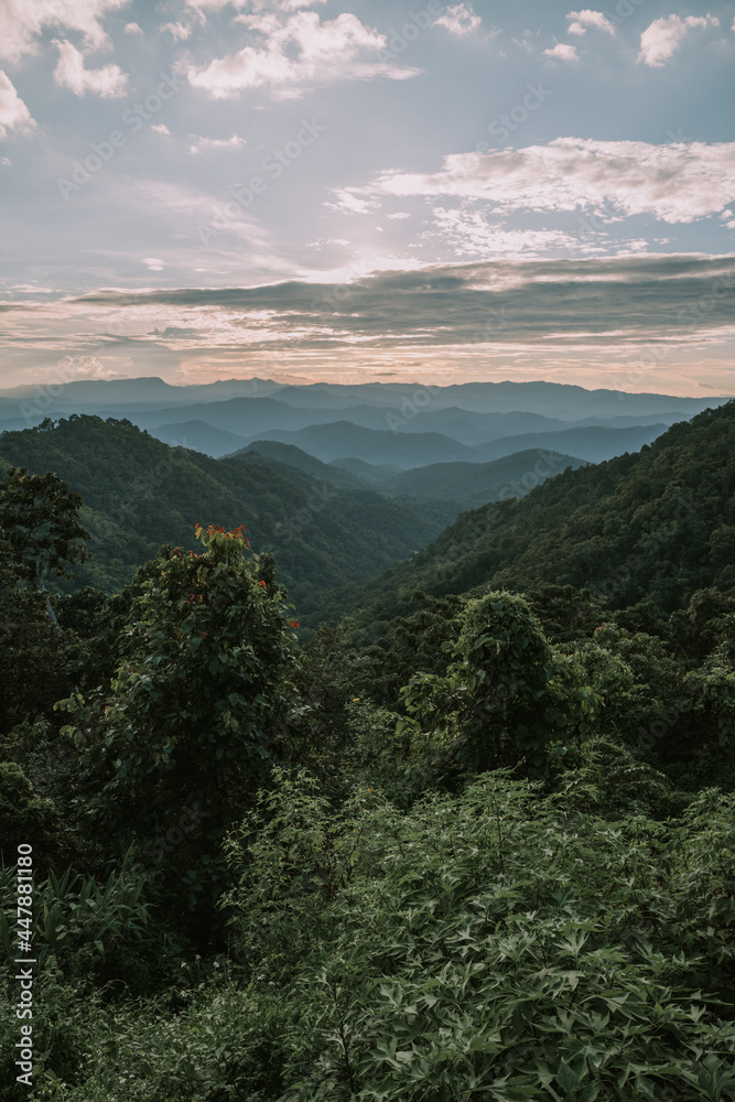 Landscape of beautiful sunset in mountains