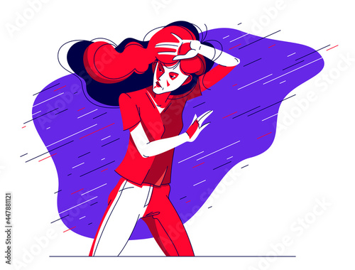 Young woman in life troubles vector illustration, struggle with problems, stress and anxiety, girl desperate.
