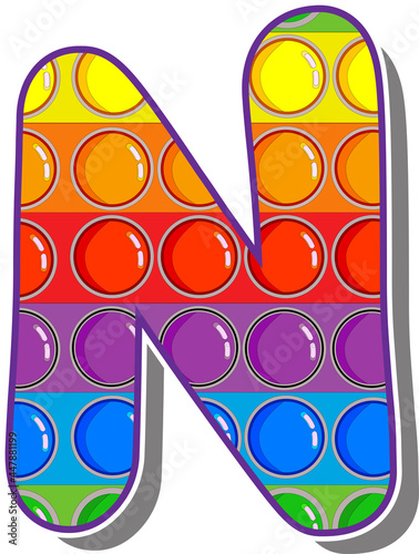 Letter N. Rainbow colored letters in the form of a popular children's game pop it. Bright letters on a white background.  Bright letters on a white background. 
