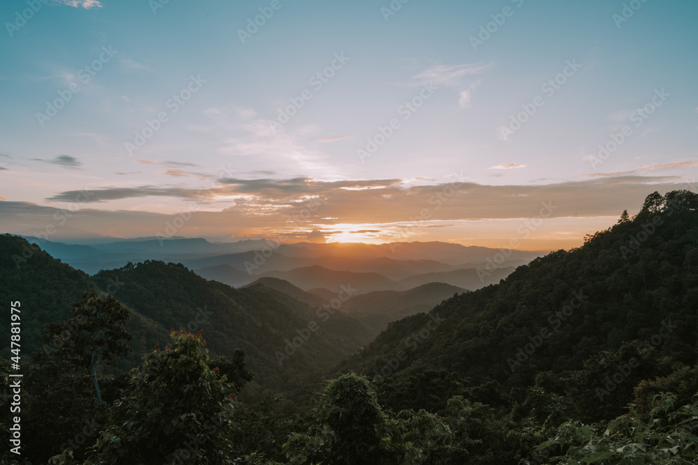 Landscape of beautiful sunset in mountains