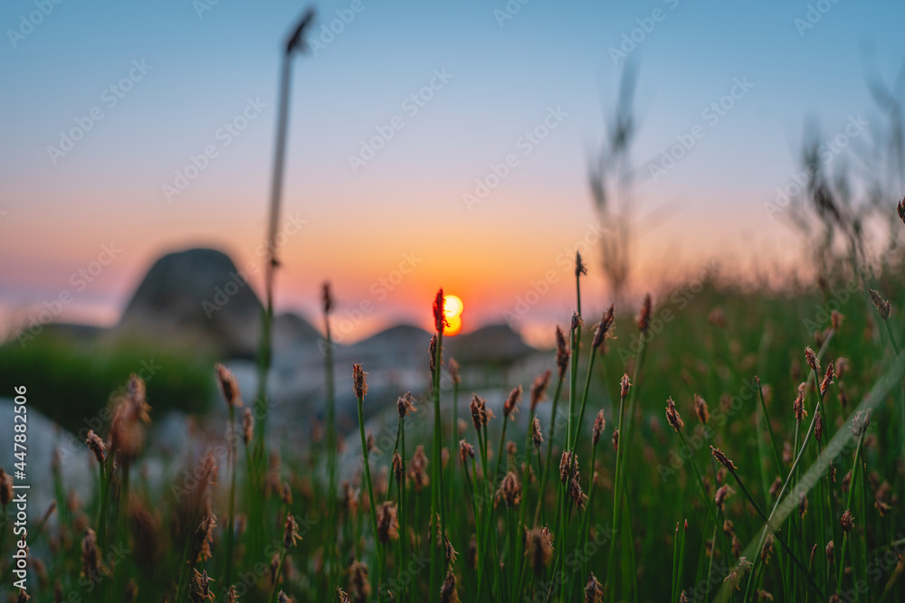 Sunset on a rocky beach