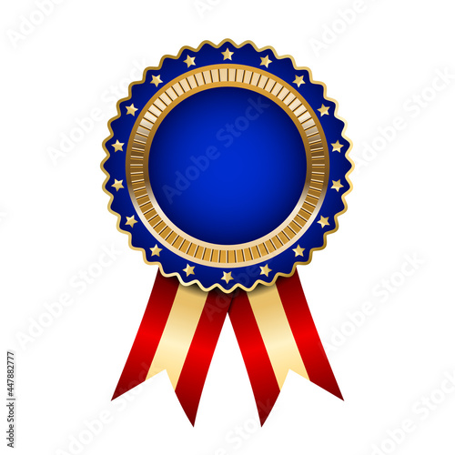 Champion blue medal with red ribbon and golden stars
