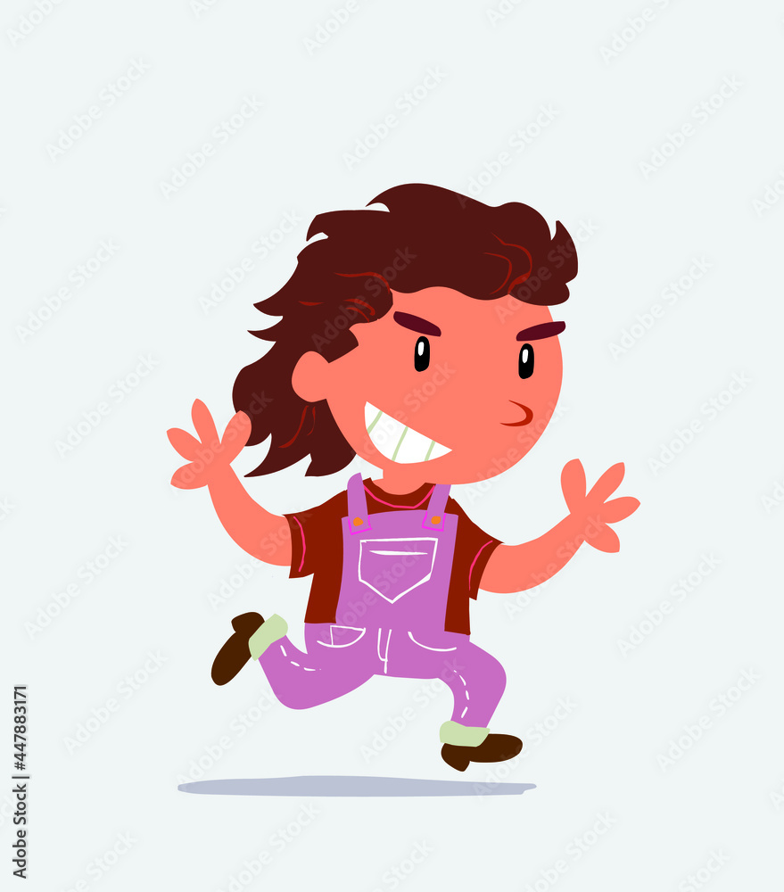 cartoon character of little girl on jeans running very pleased. cartoon character of little girl on jeans running very pleased.