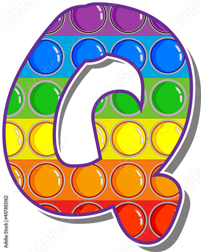 Letter Q. Rainbow colored letters in the form of a popular children's game pop it. Bright letters on a white background.  Bright letters on a white background. 