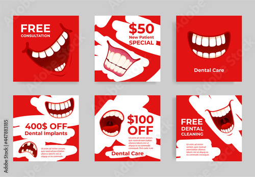 Collection of dental care poster with place for text vector flat dentistry clinic treatment offer