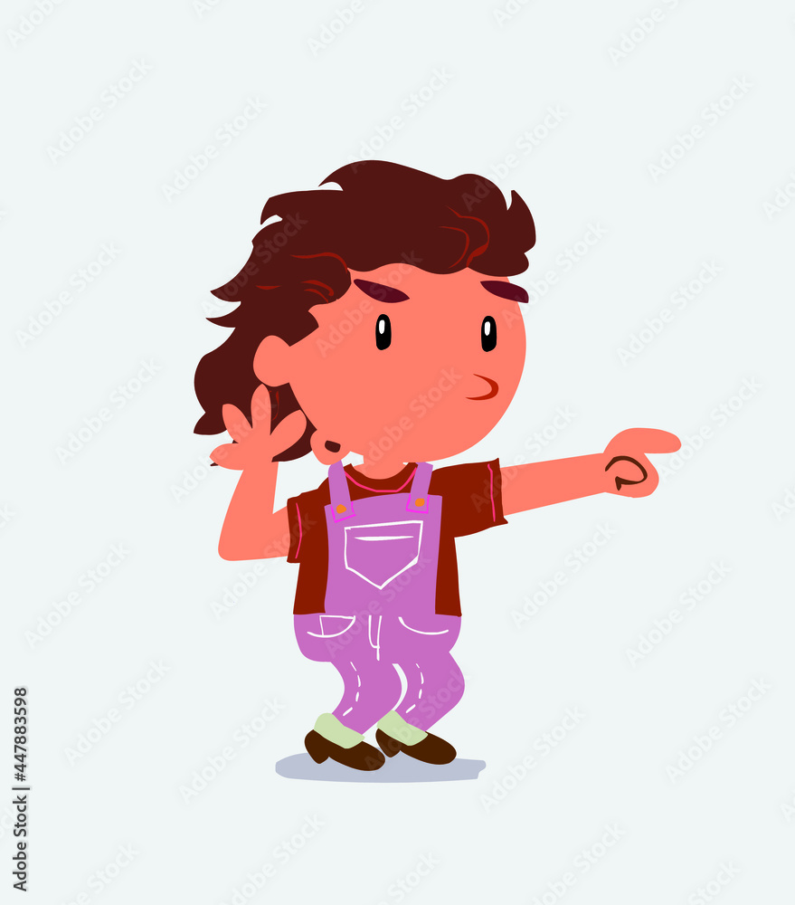 Surprised cartoon character of little girl on jeans points to something. Surprised cartoon character of little girl on jeans points to something.