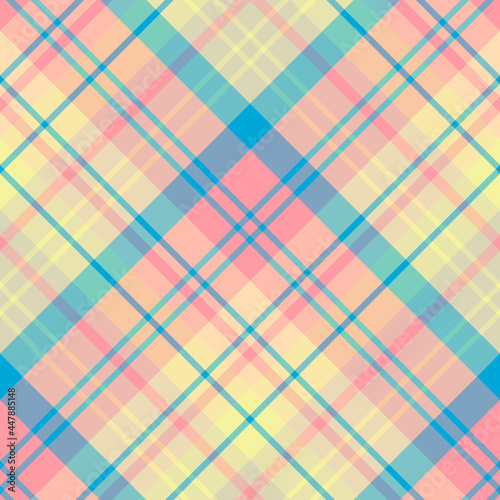 Seamless pattern in festive yellow, pink and blue colors for plaid, fabric, textile, clothes, tablecloth and other things. Vector image. 2
