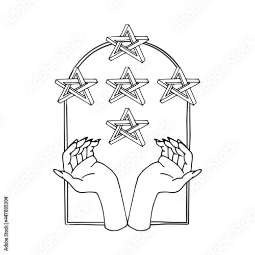 Vintage Mystic hands and impossible stars inside arch Illustration