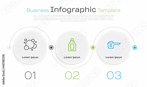Set line Soap water bubbles, Bottle for cleaning agent and Washing powder. Business infographic template. Vector