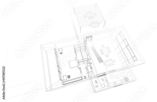modern house architectural drawing 3d rendering and 3d illustration