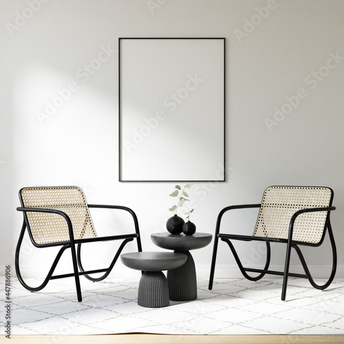 Interior Poster Frame Mockup with Modern Furniture Decoration
