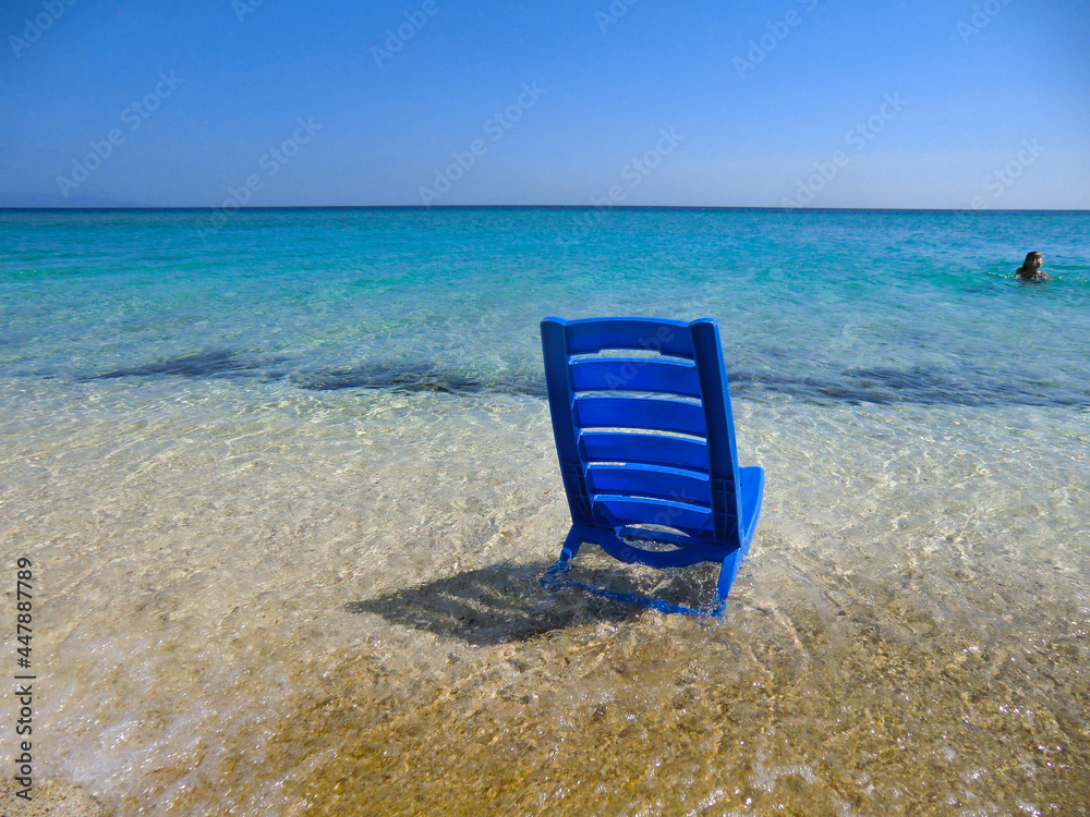 Emerald sea and white sand beach at Ezzi Mannu in august 2021, Pazzona beach, Sardinia, Italy, Europe