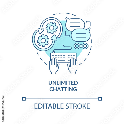 Unlimited chatting blue concept icon. Messenger service. Online communication benefits. Messaging software abstract idea thin line illustration. Vector isolated outline color drawing. Editable stroke