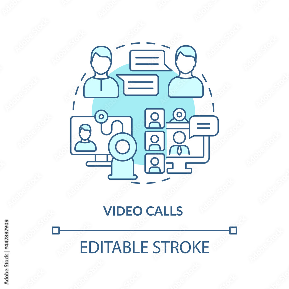 Video call blue concept icon. Online meeting, virtual office. Communication for business. Message software abstract idea thin line illustration. Vector isolated outline color drawing. Editable stroke
