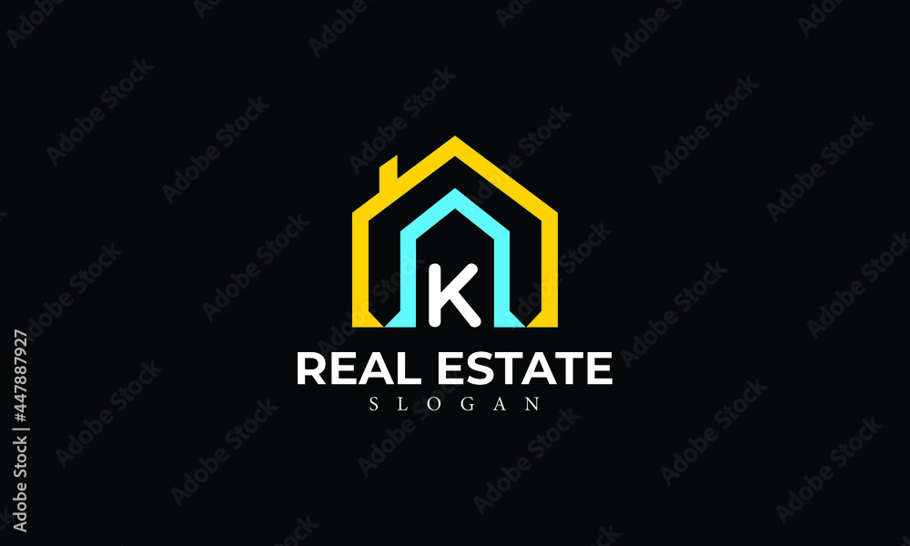 Alphabet K Real Estate Monogram Vector Logo Design, Letter K House Icon Template