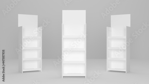 Endcap product display shelf for superstore 3d illustration photo