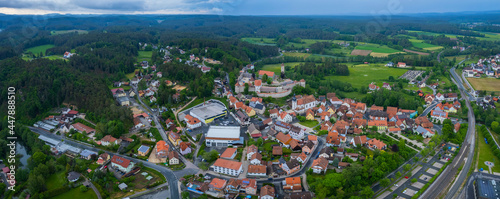 Aerial view of the city Neuhaus an der Pegnitz in Germany, on a cloudy day in spring. © GDMpro S.R.O
