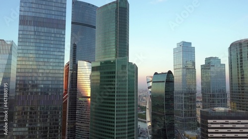 City business centre with skyscrapers, aerial shot