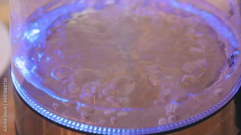 The electric kettle is boiling. The process of boiling water. Making