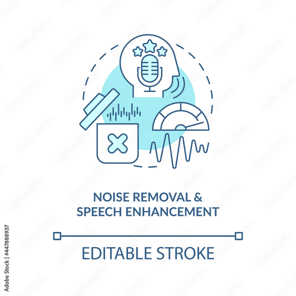 Noise removal blue concept icon. Speech enhancement. Record audio for messenger. Messaging software abstract idea thin line illustration. Vector isolated outline color drawing. Editable stroke