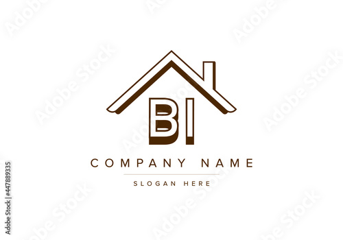 Alphabet letters BI home or house logo for real estate
