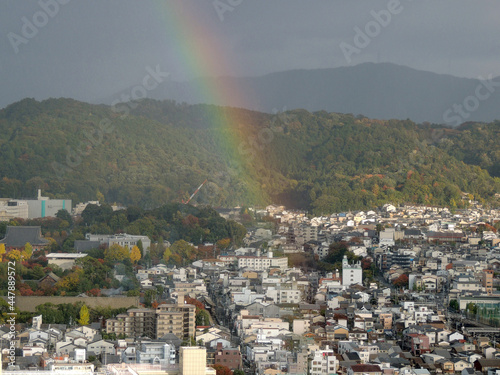 京都市街と虹