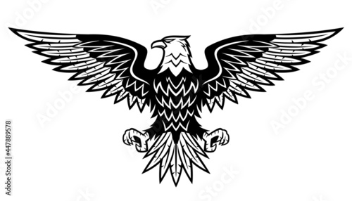 Illustration with bald eagle icon isolated on white background.