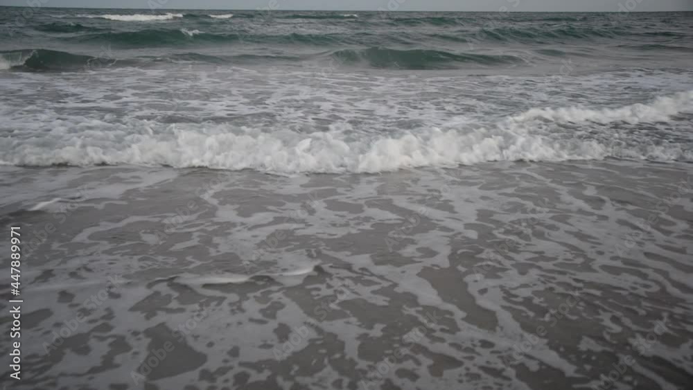 Waves crashing on the beach in Emerald Isle on a cloudy day