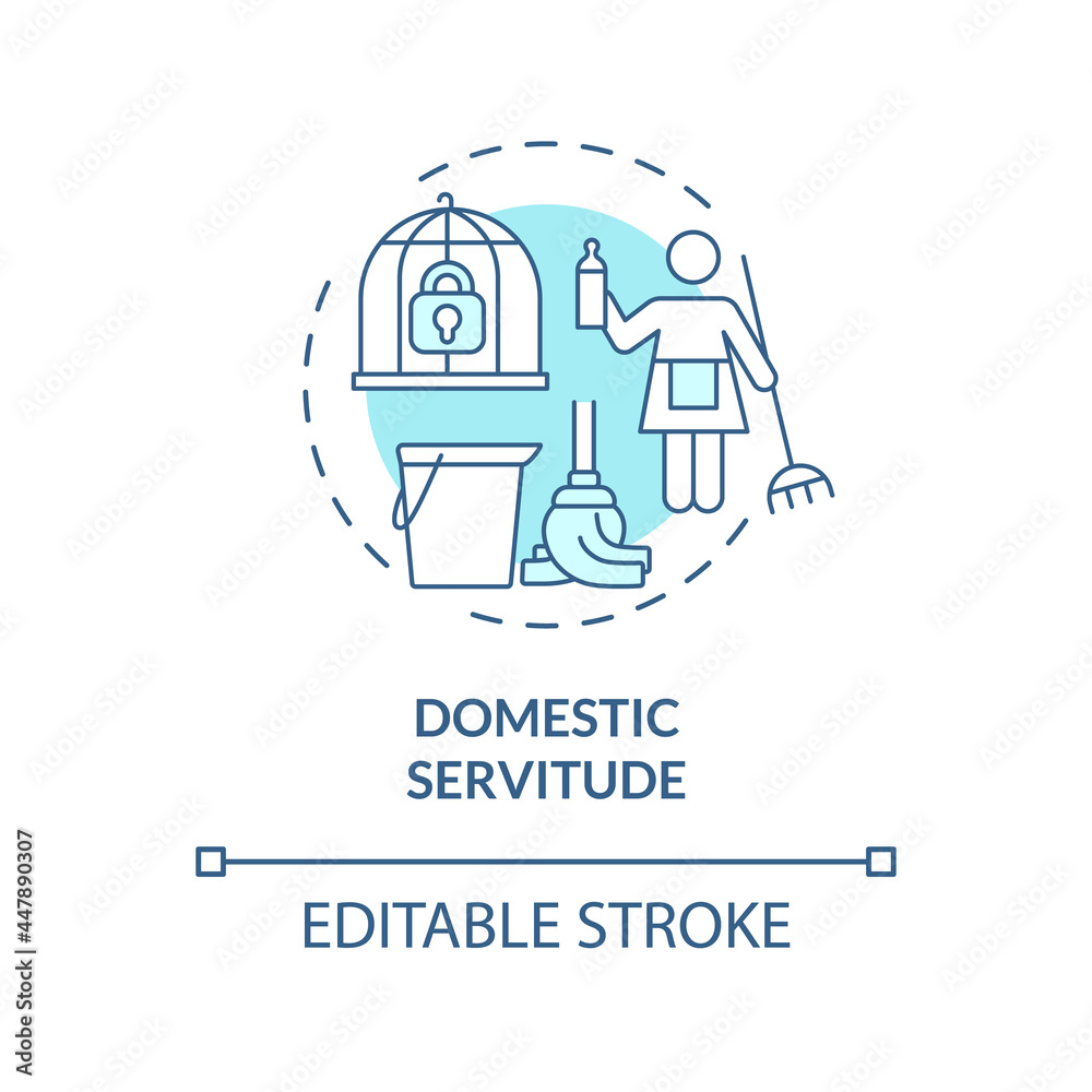 Domestic servitude blue concept icon. Low paid house duties abstract idea thin line illustration. Forced home labour. Cleaning and laundry. Vector isolated outline color drawing. Editable stroke