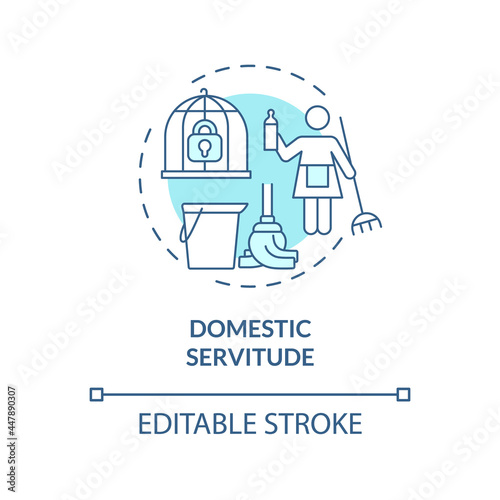 Domestic servitude blue concept icon. Low paid house duties abstract idea thin line illustration. Forced home labour. Cleaning and laundry. Vector isolated outline color drawing. Editable stroke