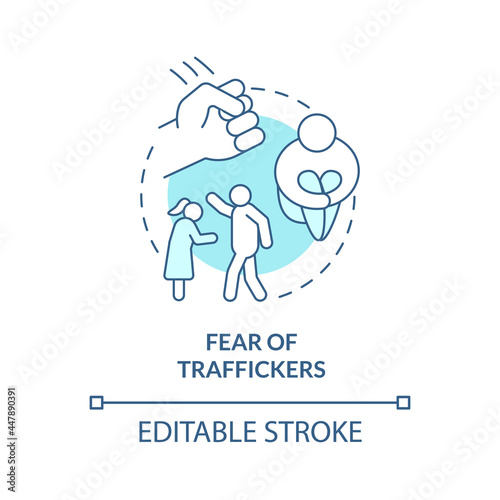 Fear of traffickers blue concept icon. Mental and emotional weakness abstract idea thin line illustration. Aftermath of violent treatment. Vector isolated outline color drawing. Editable stroke