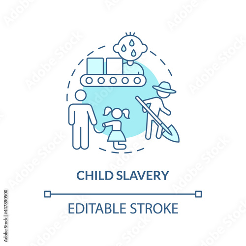 Child slavery blue concept icon. Children forced to work abstract idea thin line illustration. Illegal enslavement of kids. Children abuse. Vector isolated outline color drawing. Editable stroke