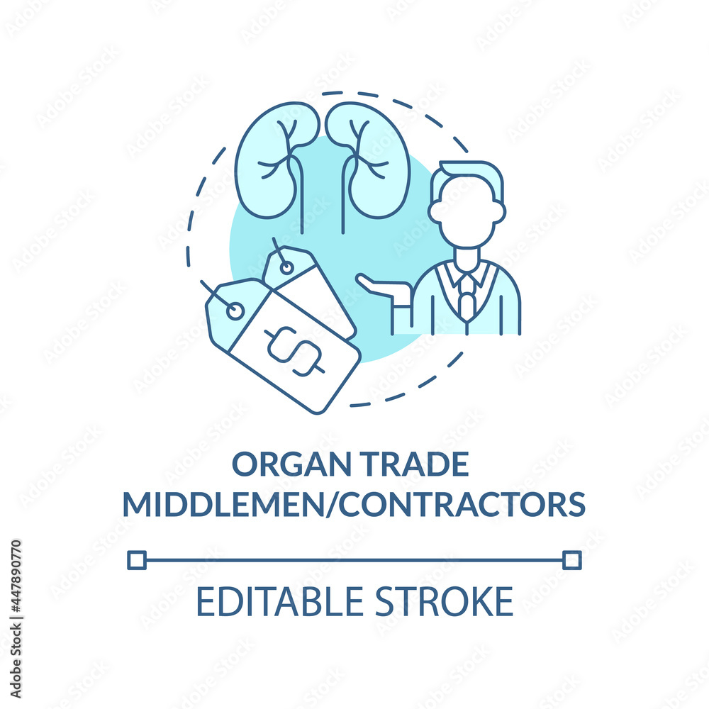 Organ trade middlemen, contractors blue concept icon. Black market intermediaries abstract idea thin line illustration. Organ trafficking. Vector isolated outline color drawing. Editable stroke