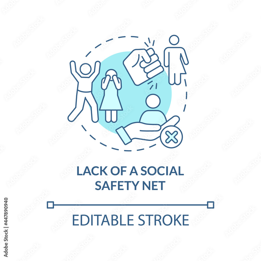 Lack of social safety net blue concept icon. Reason of human smuggling abstract idea thin line illustration. Marginal section lack of protection. Vector isolated outline color drawing. Editable stroke