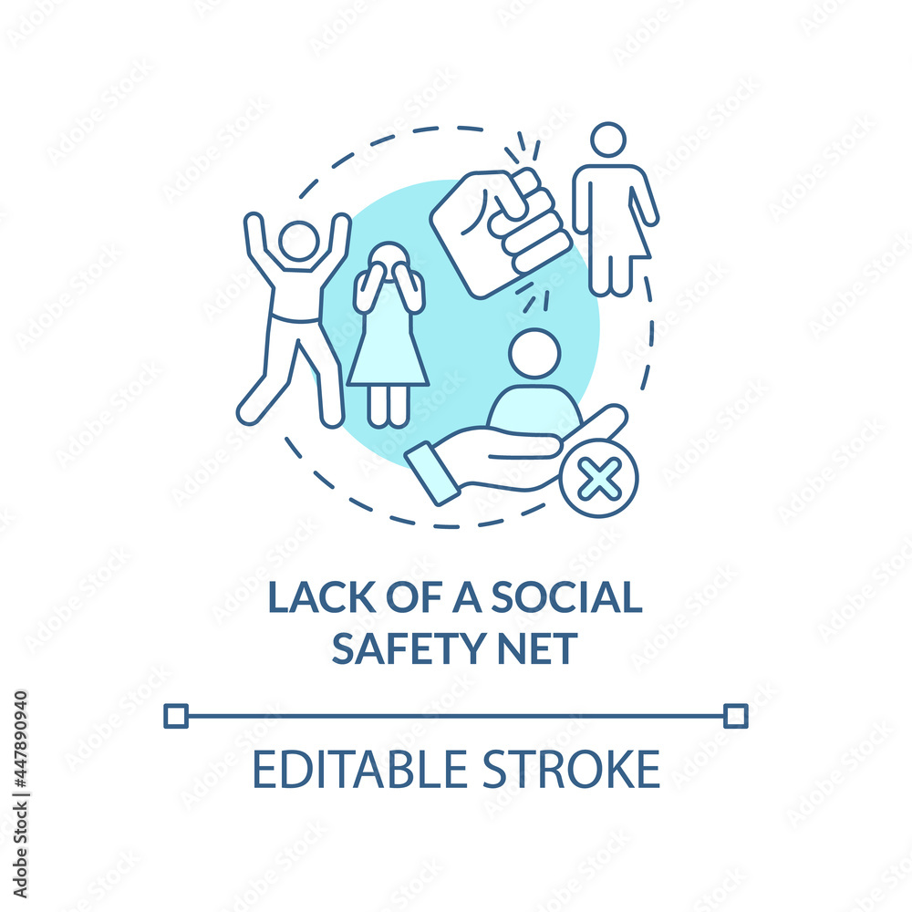 Lack of social safety net blue concept icon. Reason of human smuggling