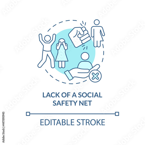 Lack of social safety net blue concept icon. Reason of human smuggling abstract idea thin line illustration. Marginal section lack of protection. Vector isolated outline color drawing. Editable stroke