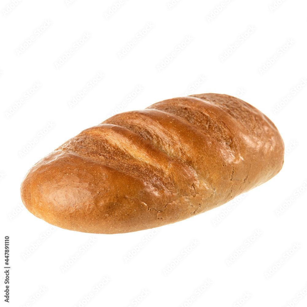 Fresh loaf of white flour with golden crust. Whole wheat loaf of bread isolated on white background. Fresh loaf of white flour with golden crust. Whole wheat loaf of bread isolated on white background.