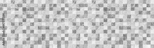 Panorama of Vintage Black and white mosaic kitchen wall pattern and background seamless